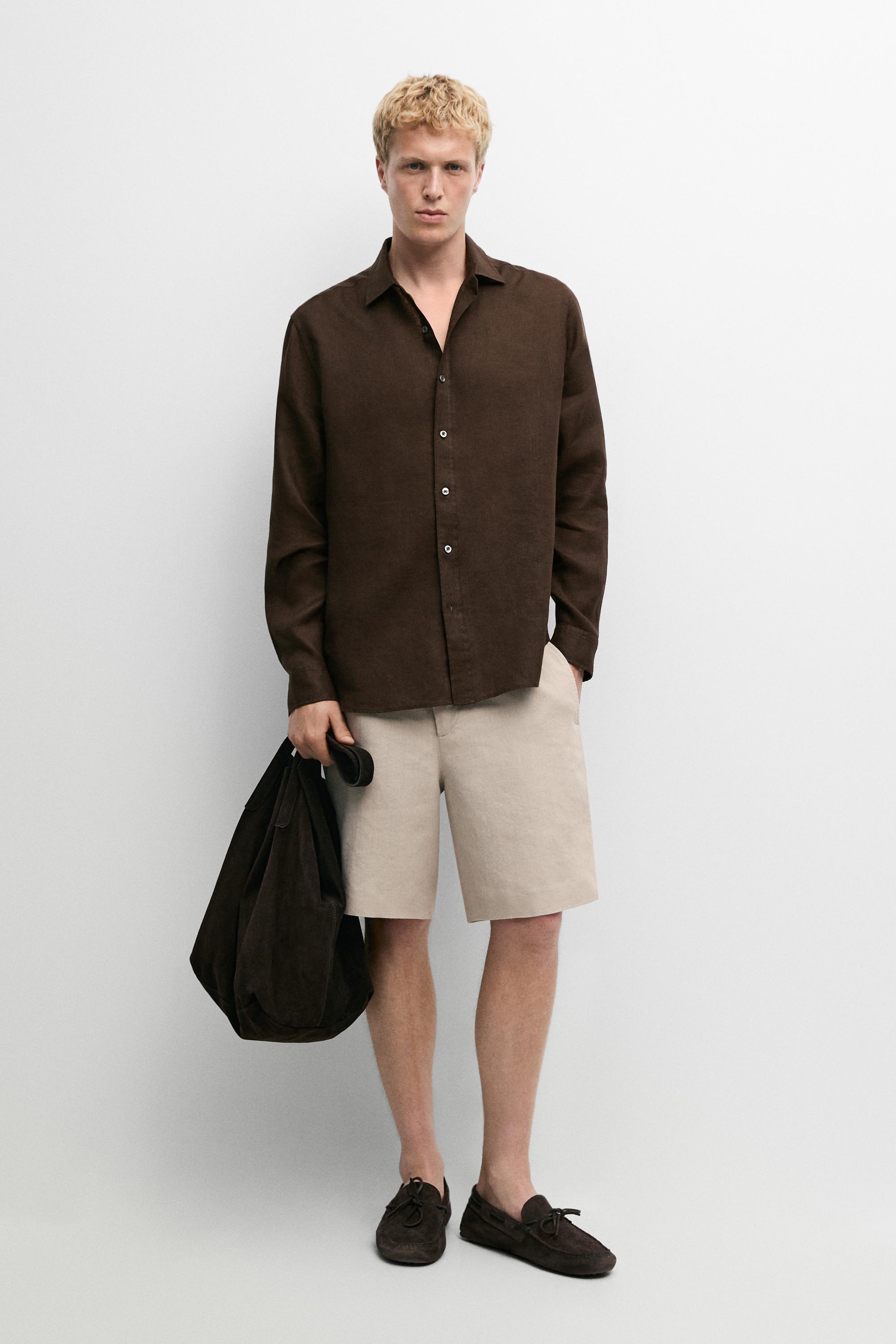 100% linen short Bermuda shorts